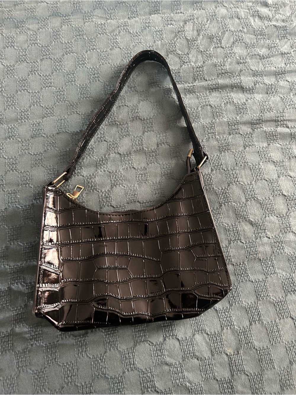 Classic Croc-Embossed Shoulder Bag in black